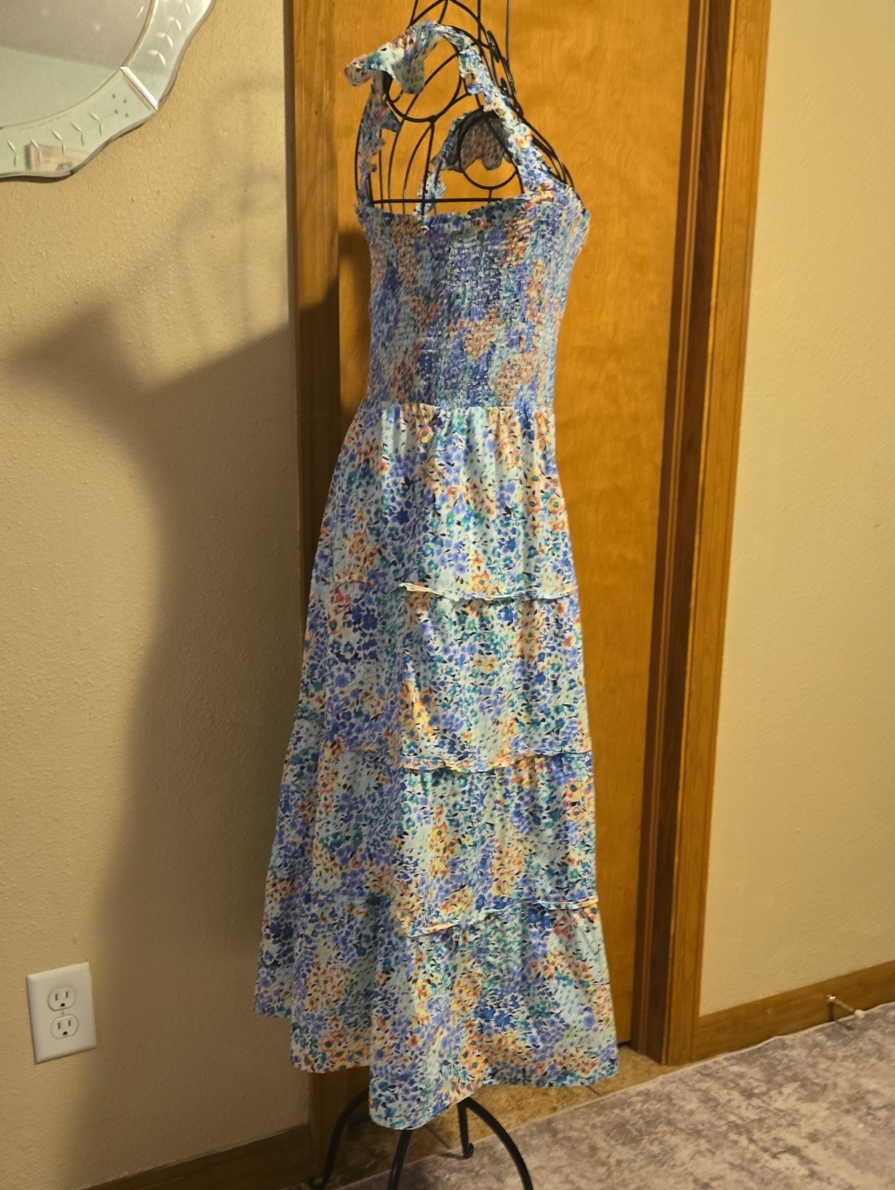 J. Crew Blue Floral Smocked Tiered Midi Dress - Picture 7 of 9